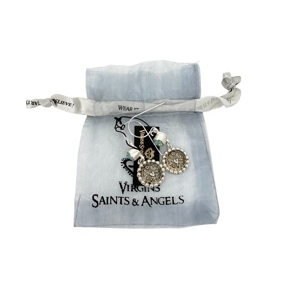 VIRGINS SAINTS & ANGELS VSA Magdalena Sacred Heart Earrings Silver Pacific Opal - Picture 2 of 8